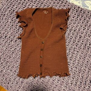Out From Under UO Brown Ruffle Top